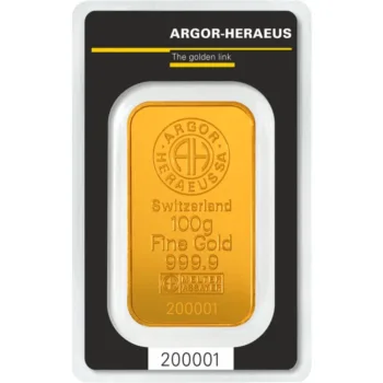Lingou de aur Argor-Heraeus 100g - aur 24K 999,9 certificat NeoGold