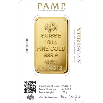 Lingou de aur Pamp 100g - aur 24K 999,9 certificat NeoGold