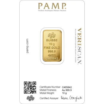 Lingou de aur Pamp 10g - aur 24K 999,9 certificat NeoGold