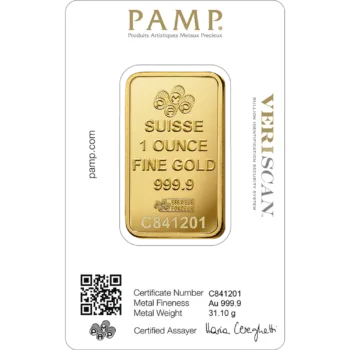 Lingou de aur Pamp 1 uncie - aur 24K 999,9 certificat NeoGold