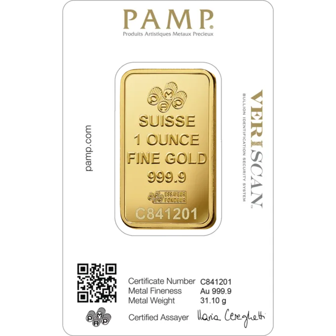 Lingou de aur Pamp 1 uncie - aur 24K 999,9 certificat NeoGold