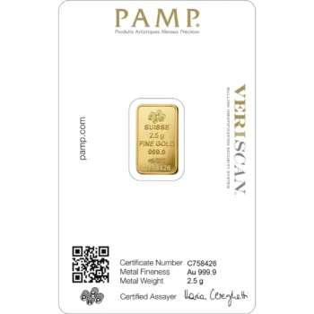 Lingou de aur Pamp 2.5g - aur 24K 999,9 certificat NeoGold