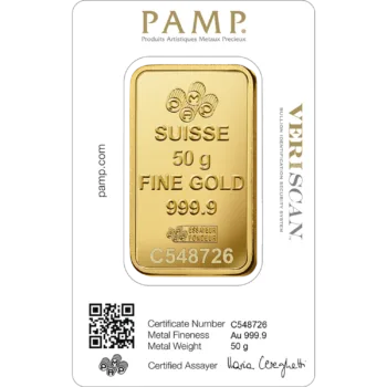 Lingou de aur Pamp 50g - aur 24K 999,9 certificat NeoGold