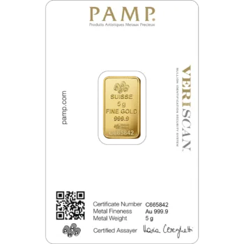Lingou de aur Pamp 5g - aur 24K 999,9 certificat NeoGold