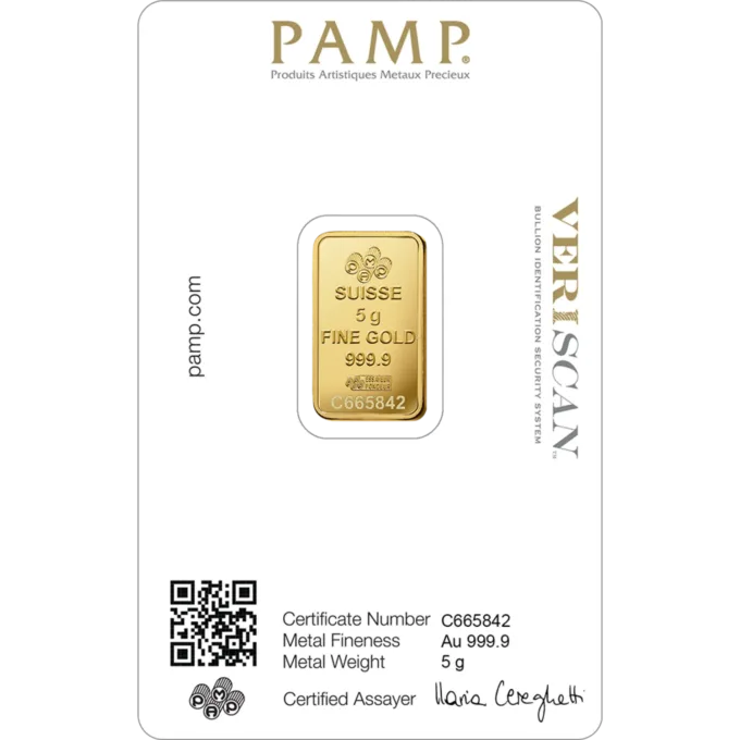Lingou de aur Pamp 5g - aur 24K 999,9 certificat NeoGold