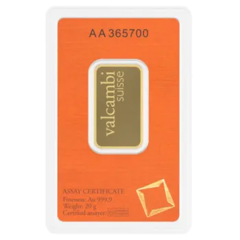 Lingou de aur Valcambi 20g - aur 24K 999,9 spate certificat NeoGold