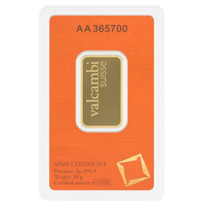 Lingou de aur Valcambi 20g - aur 24K 999,9 spate certificat NeoGold