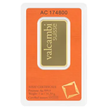 Lingou de aur Valcambi 1uncie - aur 24K 999,9 spate certificat NeoGold