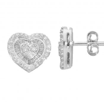 Cercei „By Heart” din aur alb 18k cu Diamante Round cut si Diamante Baguette-0.50ct
