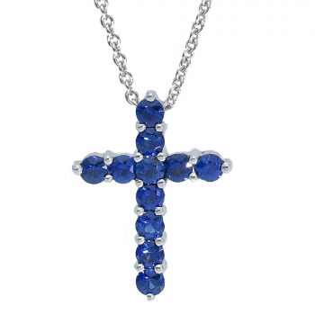 Colier „Blue Cross” din aur alb 18k cu Safire Naturale Albastre 0.44ct