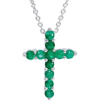 Colier „Emerald Cross” din aur alb 18k cu Smaralde Naturale 0.22ct