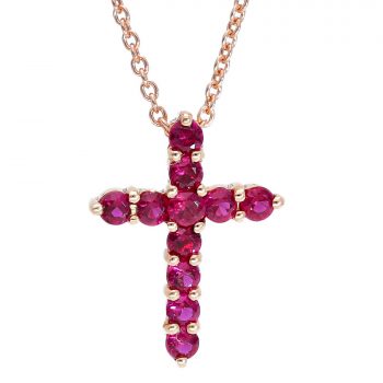 Colier „Ruby Cross” din aur Roz 18k cu Rubine Naturale 0,44ct