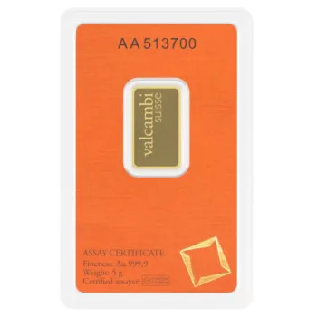 Lingou de aur Valcambi 5g - aur 24K 999,9 certificat spate NeoGold