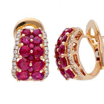 Cercei din aur roz 18k cu Diamante 0,32ct si Rubine 2,20ct Passion