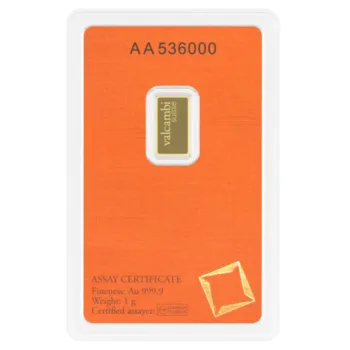 Lingou de aur Valcambi 1g - aur 24K 999,9 certificat spate NeoGold