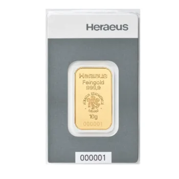 Lingou de aur Heraeus 10g - aur 24K 999,9 certificat NeoGold